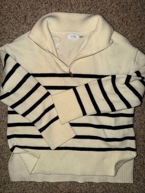 BlueIvy small Black Striped Zip neckline Sweater